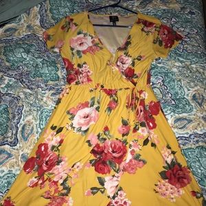 Yellow Rose Pattern Wrap Dress